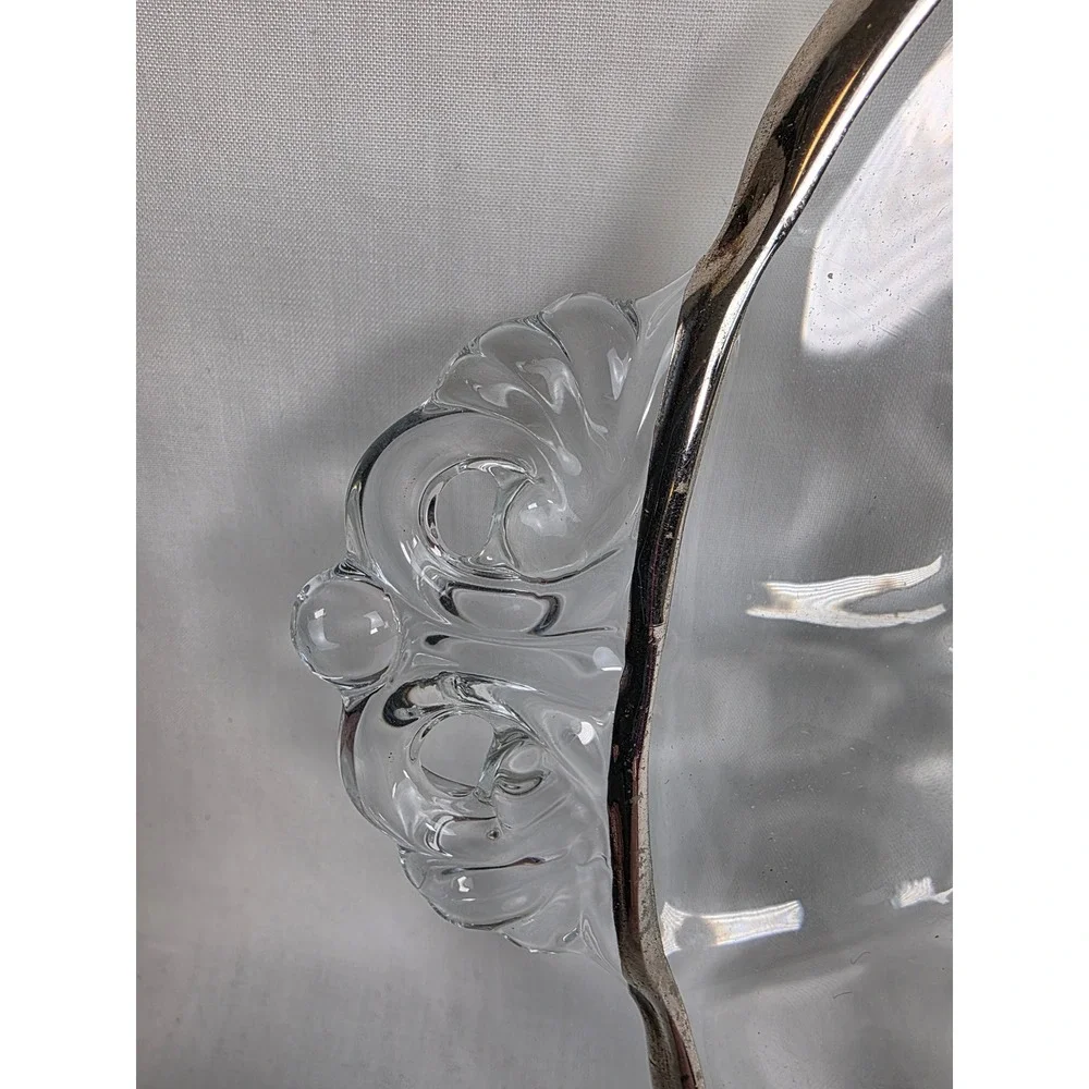 Rockwell Sterling‎ Silver Non-Tarnish 8 Inch Glass Plate Floral Design Handles